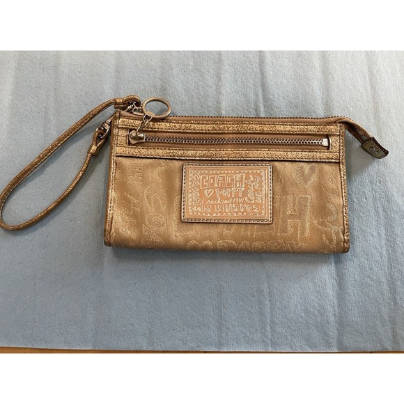 Coach Handbags - Coach Poppy Wristlet  Gold Silver — Purse / Bag / Clutch STUNNING
